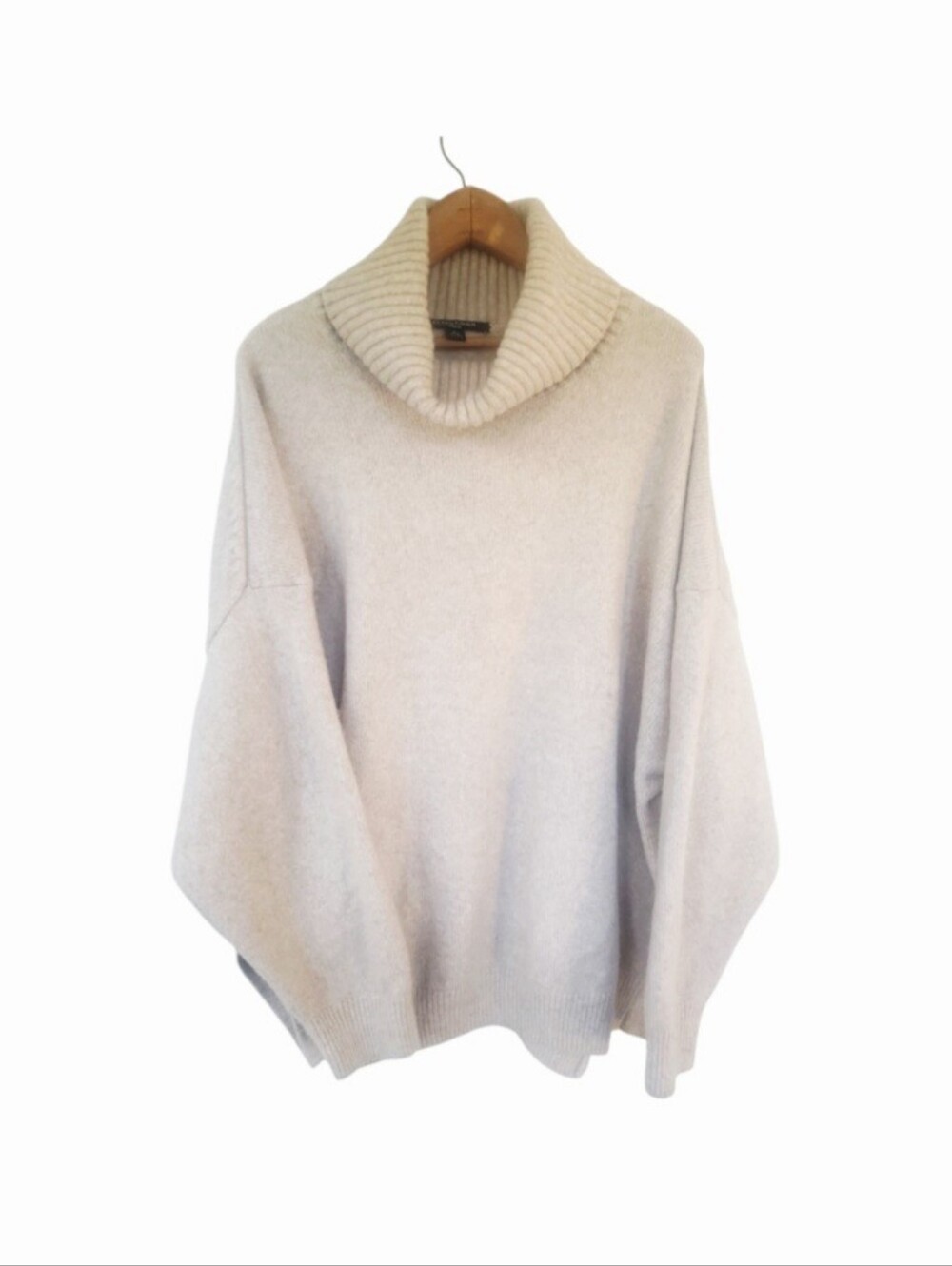 Eileen Fisher Woman Oatmeal Beige Cowl Neck Knit Relaxed Sweater 2XL